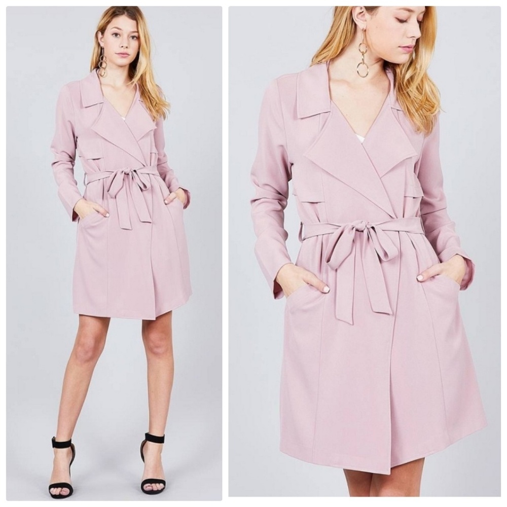 Blush Pink Belted Long Jacket Duster
